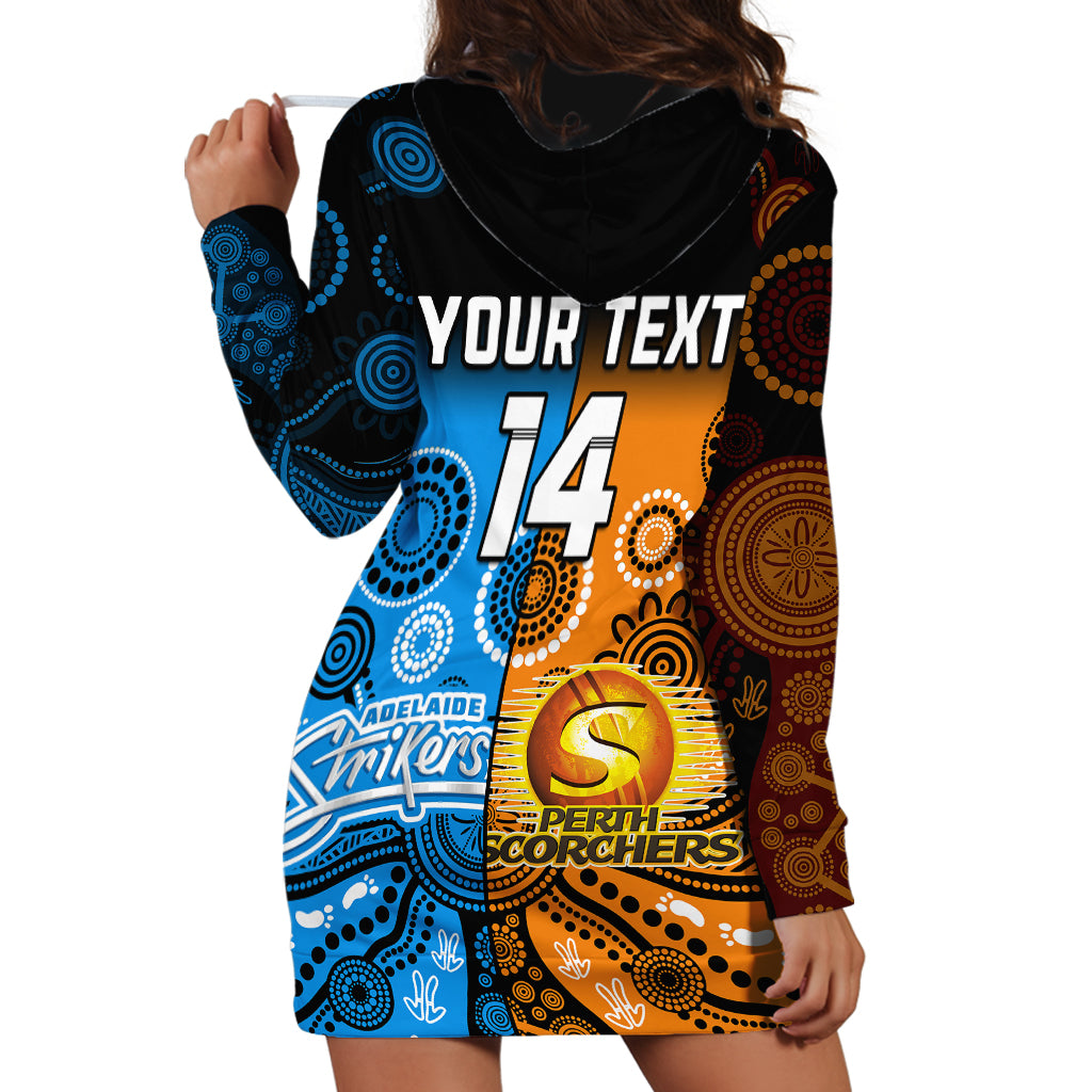 (Custom Text And Number) Perth Scorchers and Adelaide Strikers Cricket Hoodie Dress Aboriginal Art - Vibe Hoodie Shop