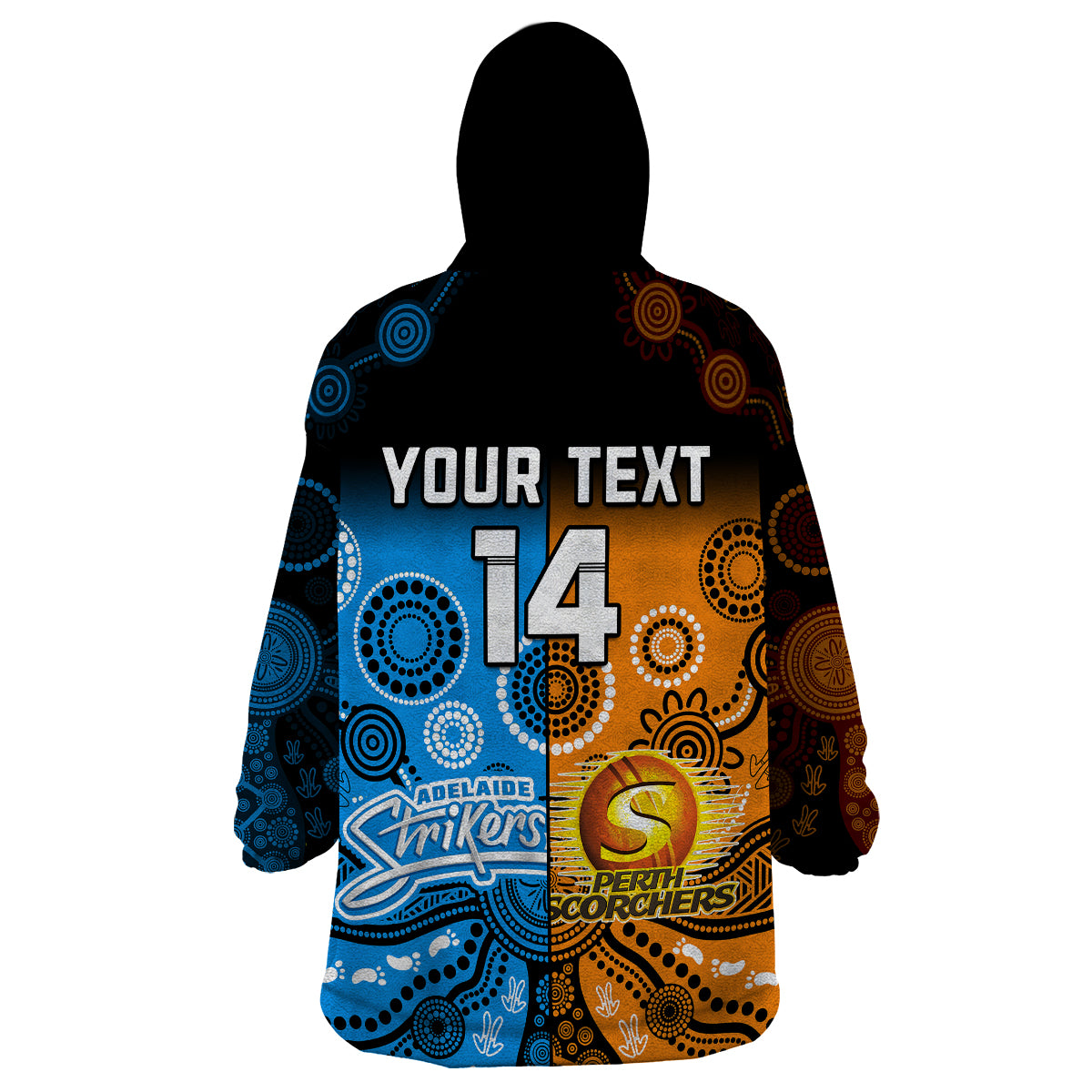 (Custom Text And Number) Perth Scorchers and Adelaide Strikers Cricket Wearable Blanket Hoodie Aboriginal Art - Vibe Hoodie Shop