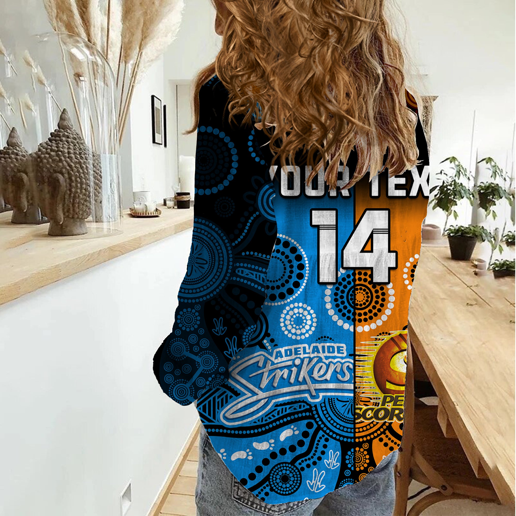 (Custom Text And Number) Perth Scorchers and Adelaide Strikers Cricket Women Casual Shirt Aboriginal Art - Vibe Hoodie Shop