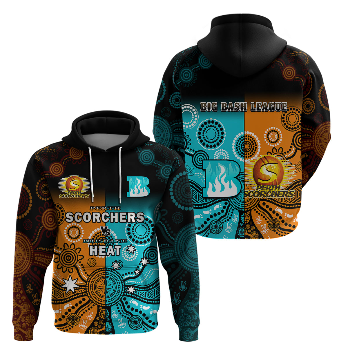 Perth Scorchers and Brisbane Heat Cricket Hoodie Aboriginal Art - Vibe Hoodie Shop