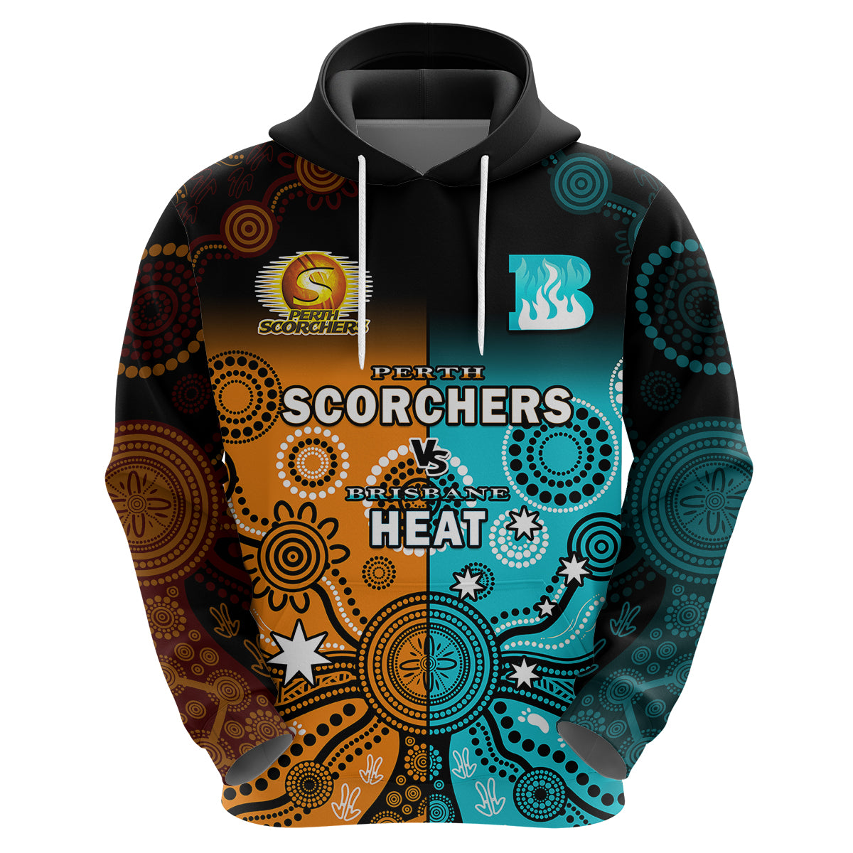 Perth Scorchers and Brisbane Heat Cricket Hoodie Aboriginal Art - Vibe Hoodie Shop