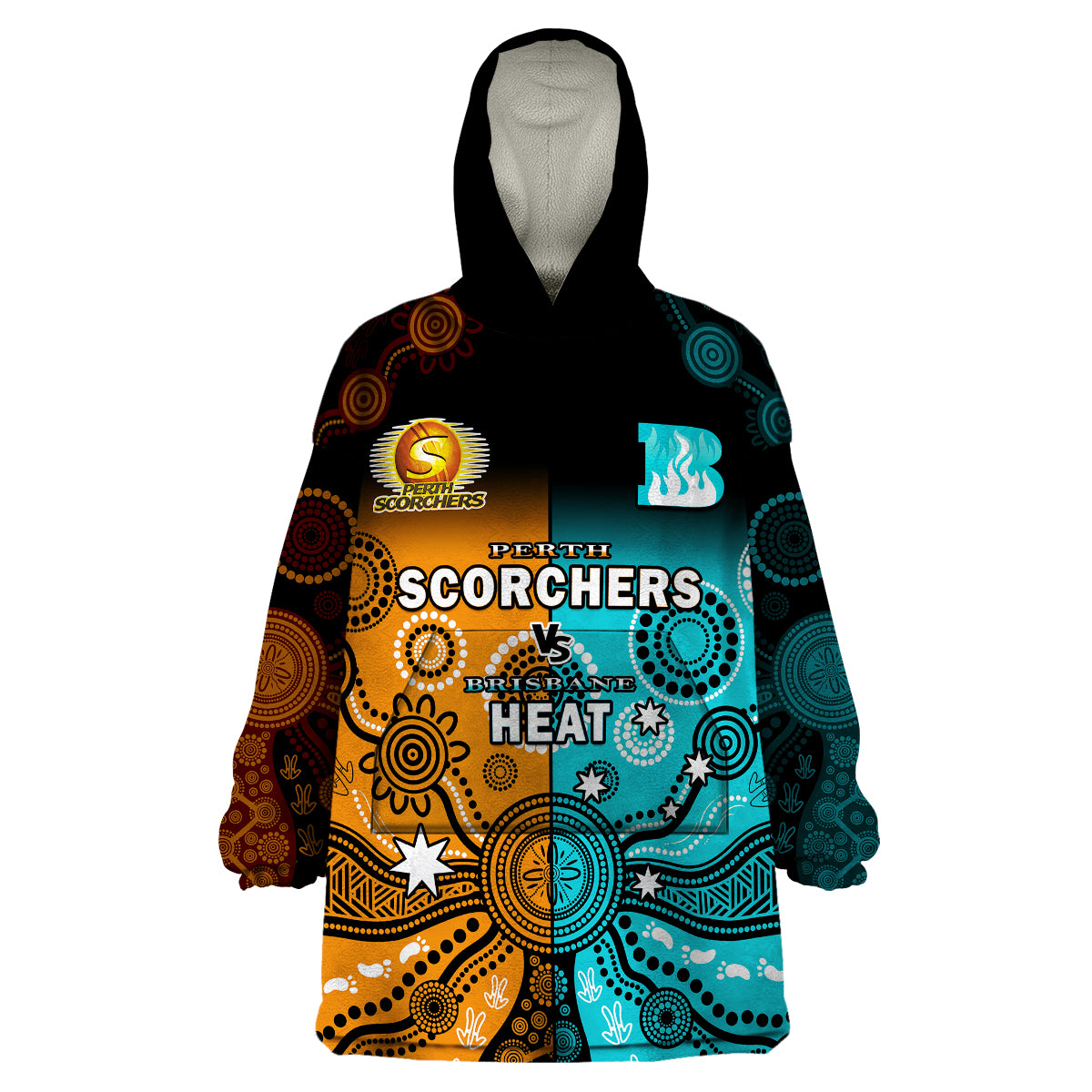 Perth Scorchers and Brisbane Heat Cricket Wearable Blanket Hoodie Aboriginal Art - Vibe Hoodie Shop