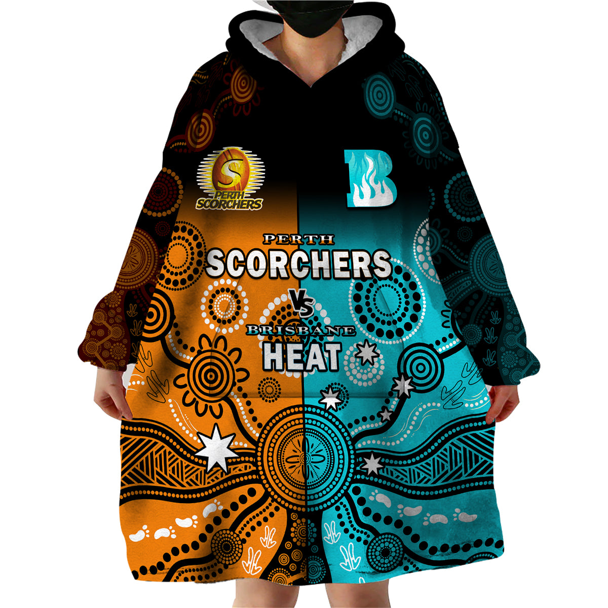 Perth Scorchers and Brisbane Heat Cricket Wearable Blanket Hoodie Aboriginal Art - Vibe Hoodie Shop