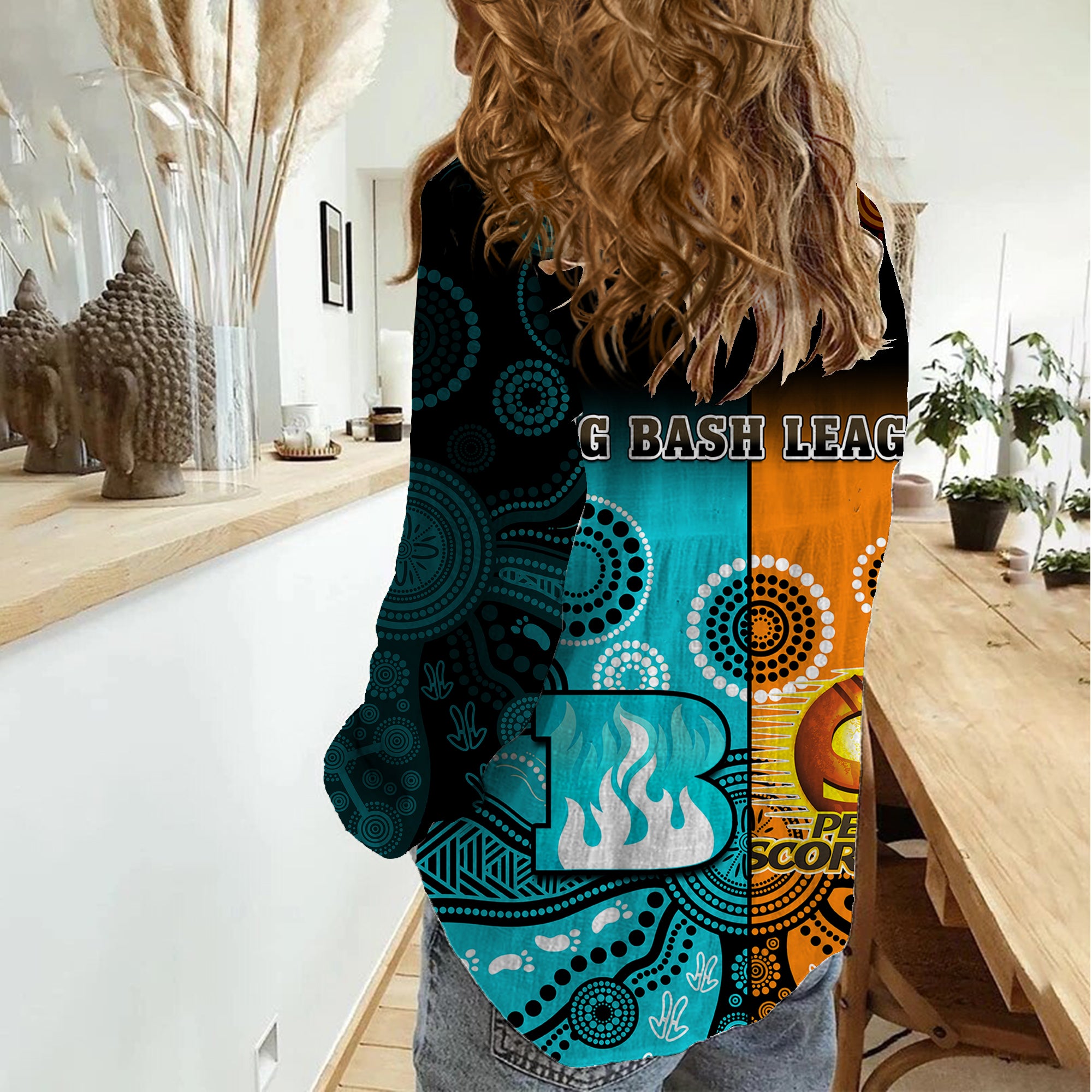 Perth Scorchers and Brisbane Heat Cricket Women Casual Shirt Aboriginal Art - Vibe Hoodie Shop