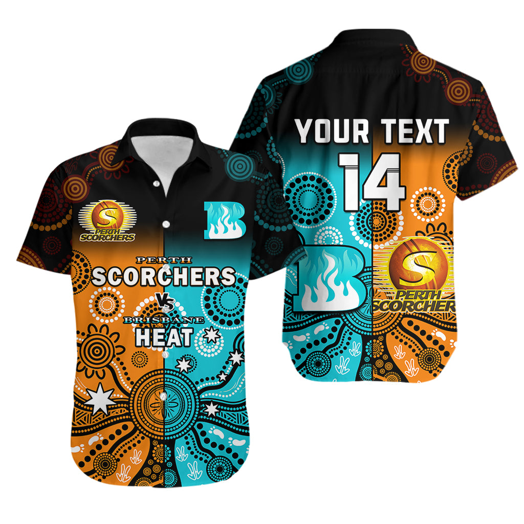 (Custom Text And Number) Perth Scorchers and Brisbane Heat Cricket Hawaiian Shirt Aboriginal Art - Vibe Hoodie Shop