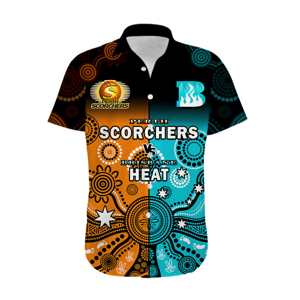 (Custom Text And Number) Perth Scorchers and Brisbane Heat Cricket Hawaiian Shirt Aboriginal Art - Vibe Hoodie Shop