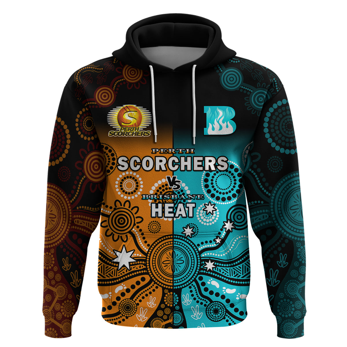 (Custom Text And Number) Perth Scorchers and Brisbane Heat Cricket Hoodie Aboriginal Art - Vibe Hoodie Shop