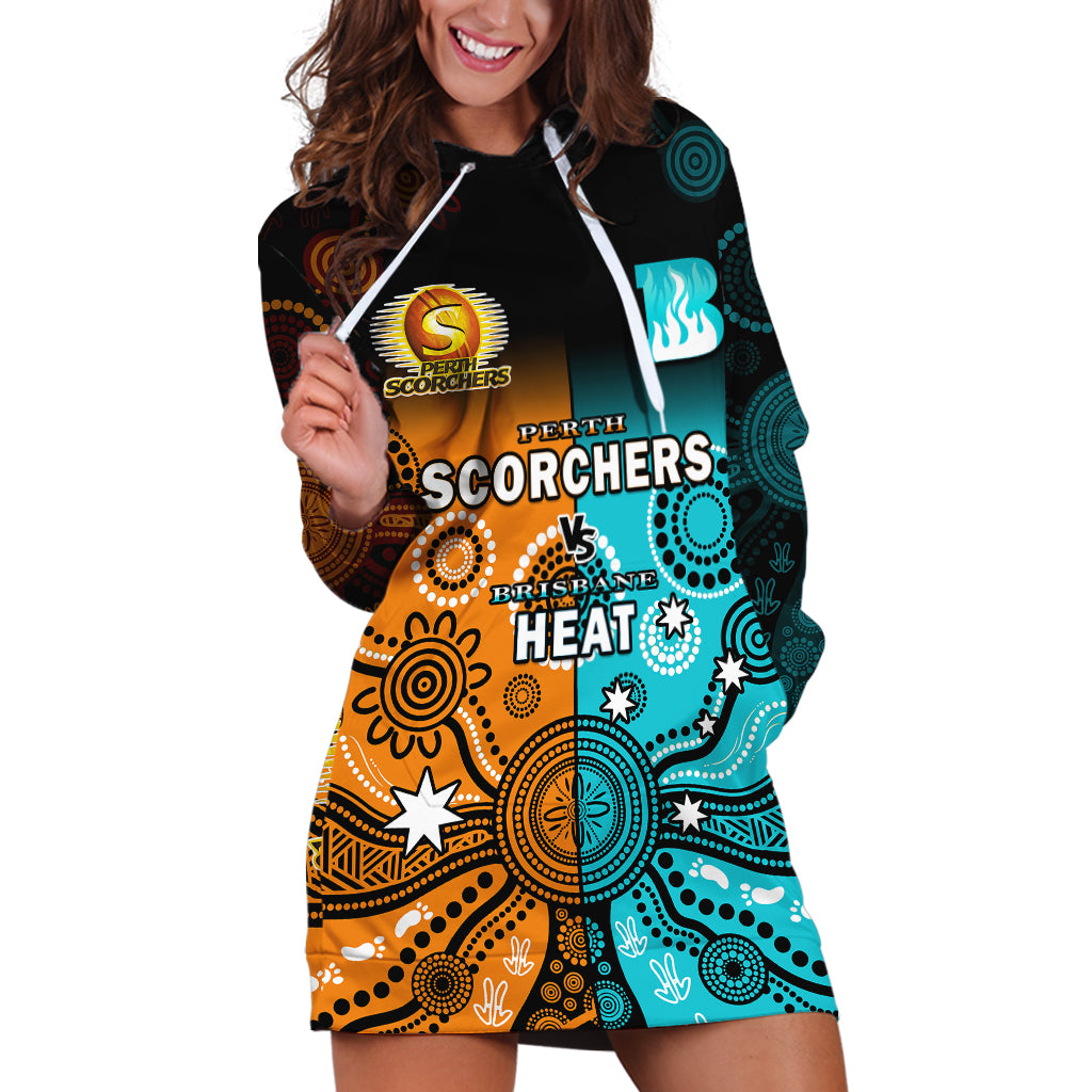 (Custom Text And Number) Perth Scorchers and Brisbane Heat Cricket Hoodie Dress Aboriginal Art - Vibe Hoodie Shop