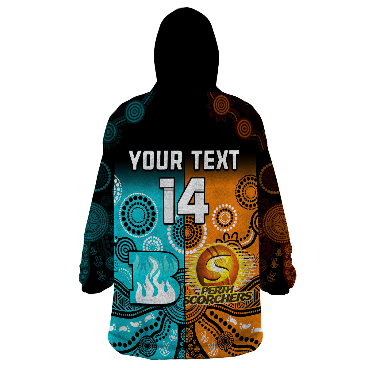 (Custom Text And Number) Perth Scorchers and Brisbane Heat Cricket Wearable Blanket Hoodie Aboriginal Art - Vibe Hoodie Shop