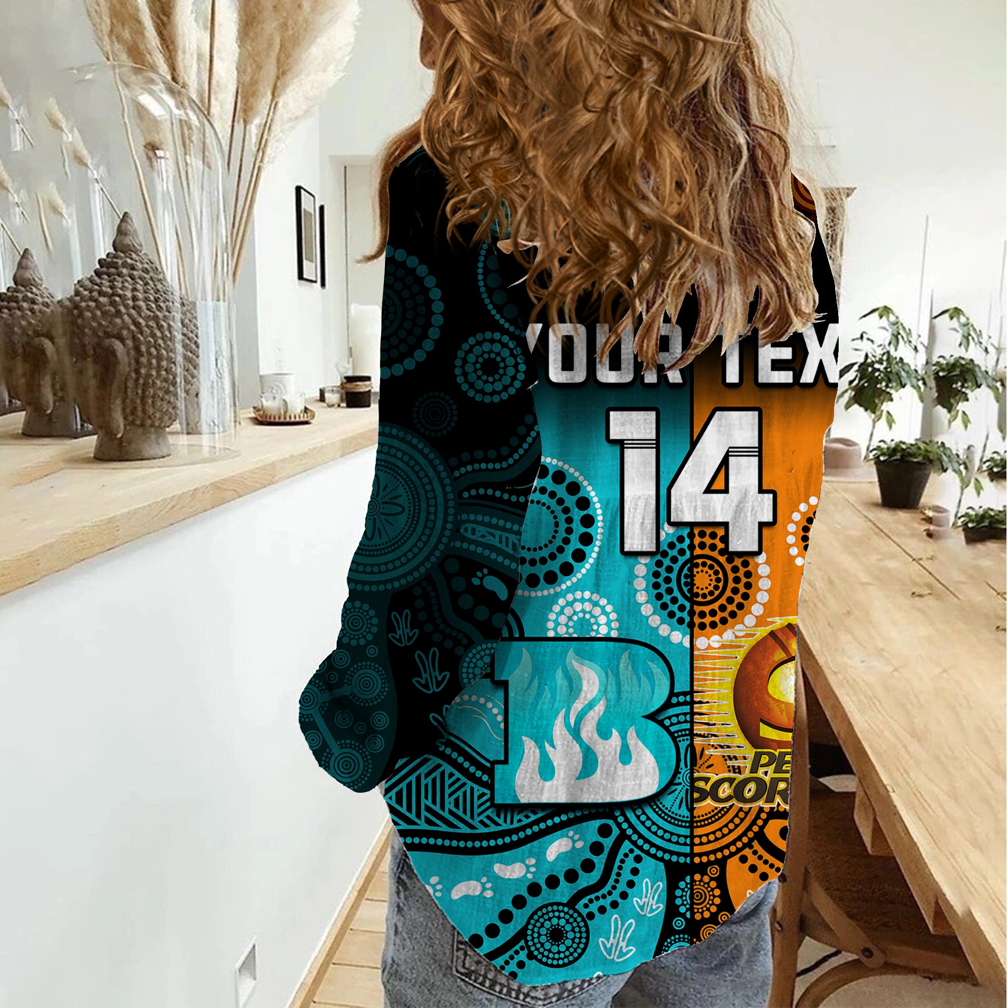 (Custom Text And Number) Perth Scorchers and Brisbane Heat Cricket Women Casual Shirt Aboriginal Art - Vibe Hoodie Shop