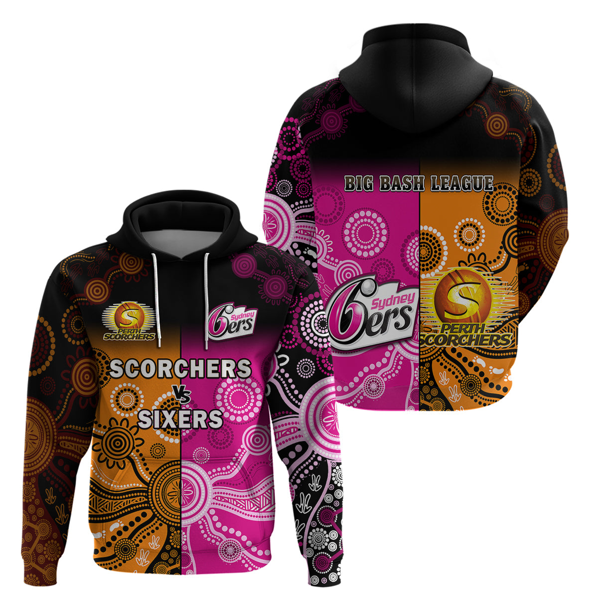 Perth Scorchers and Sydney Sixers Cricket Hoodie Aboriginal Art - Vibe Hoodie Shop