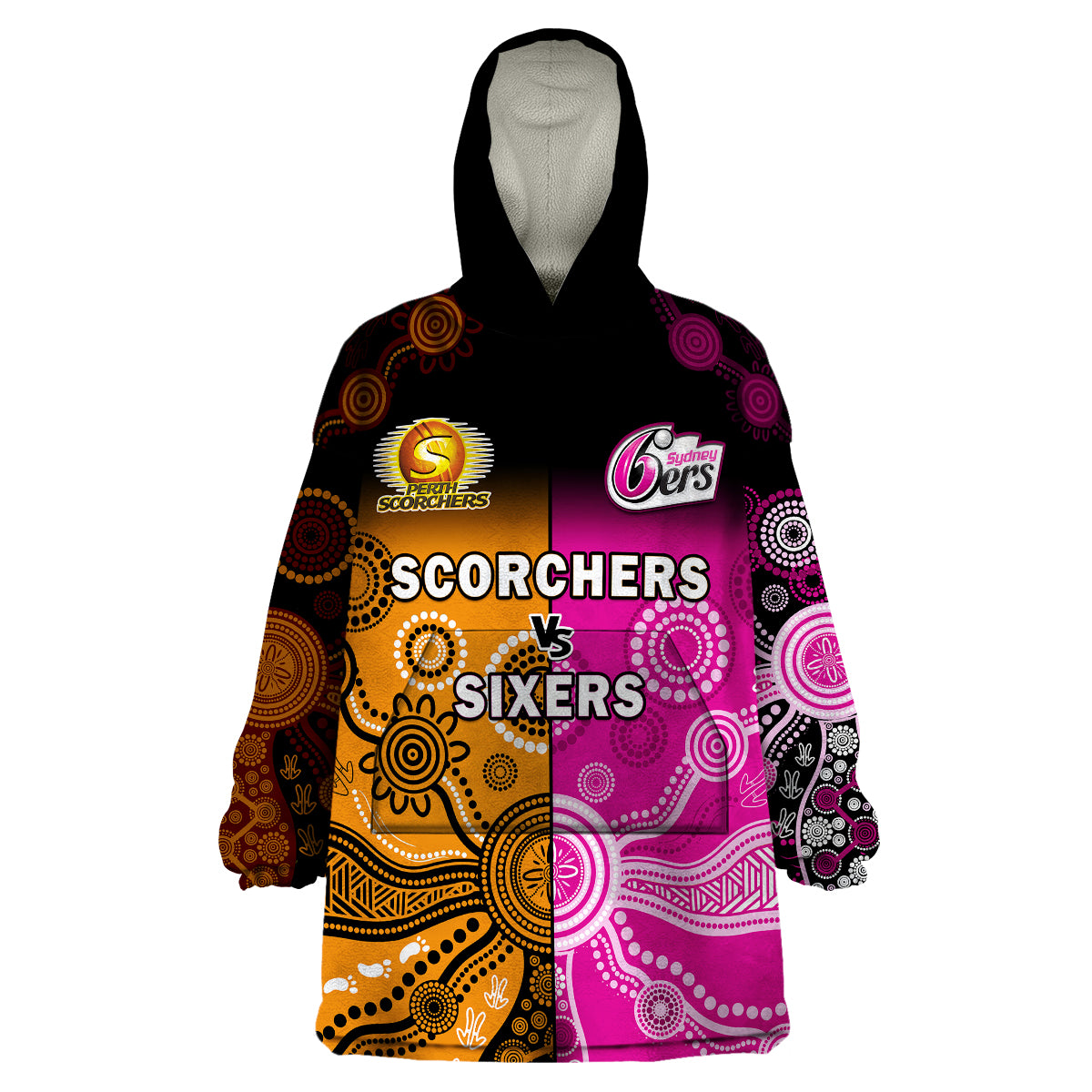 Perth Scorchers and Sydney Sixers Cricket Wearable Blanket Hoodie Aboriginal Art - Vibe Hoodie Shop