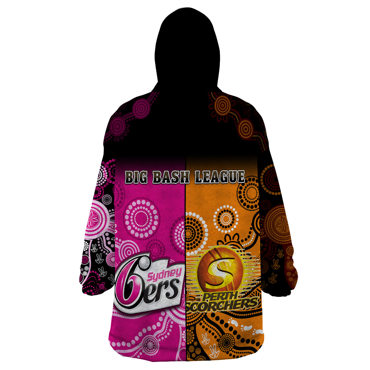 Perth Scorchers and Sydney Sixers Cricket Wearable Blanket Hoodie Aboriginal Art - Vibe Hoodie Shop