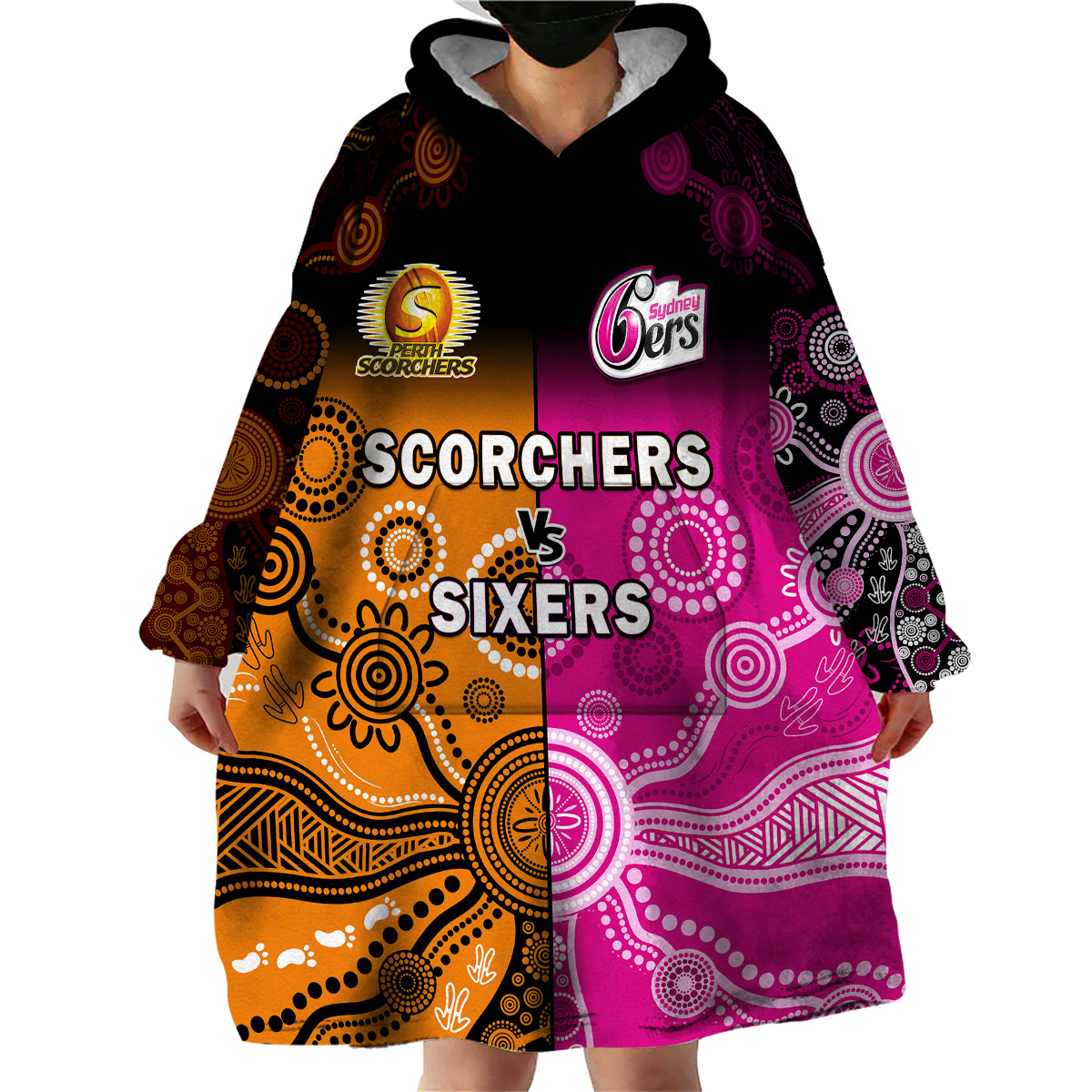 Perth Scorchers and Sydney Sixers Cricket Wearable Blanket Hoodie Aboriginal Art - Vibe Hoodie Shop