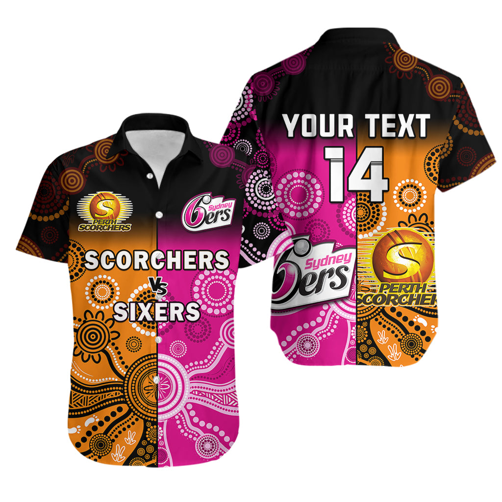 (Custom Text And Number) Perth Scorchers and Sydney Sixers Cricket Hawaiian Shirt Aboriginal Art - Vibe Hoodie Shop