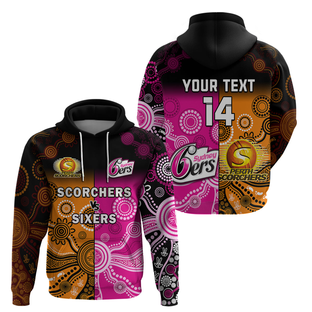 (Custom Text And Number) Perth Scorchers and Sydney Sixers Cricket Hoodie Aboriginal Art - Vibe Hoodie Shop