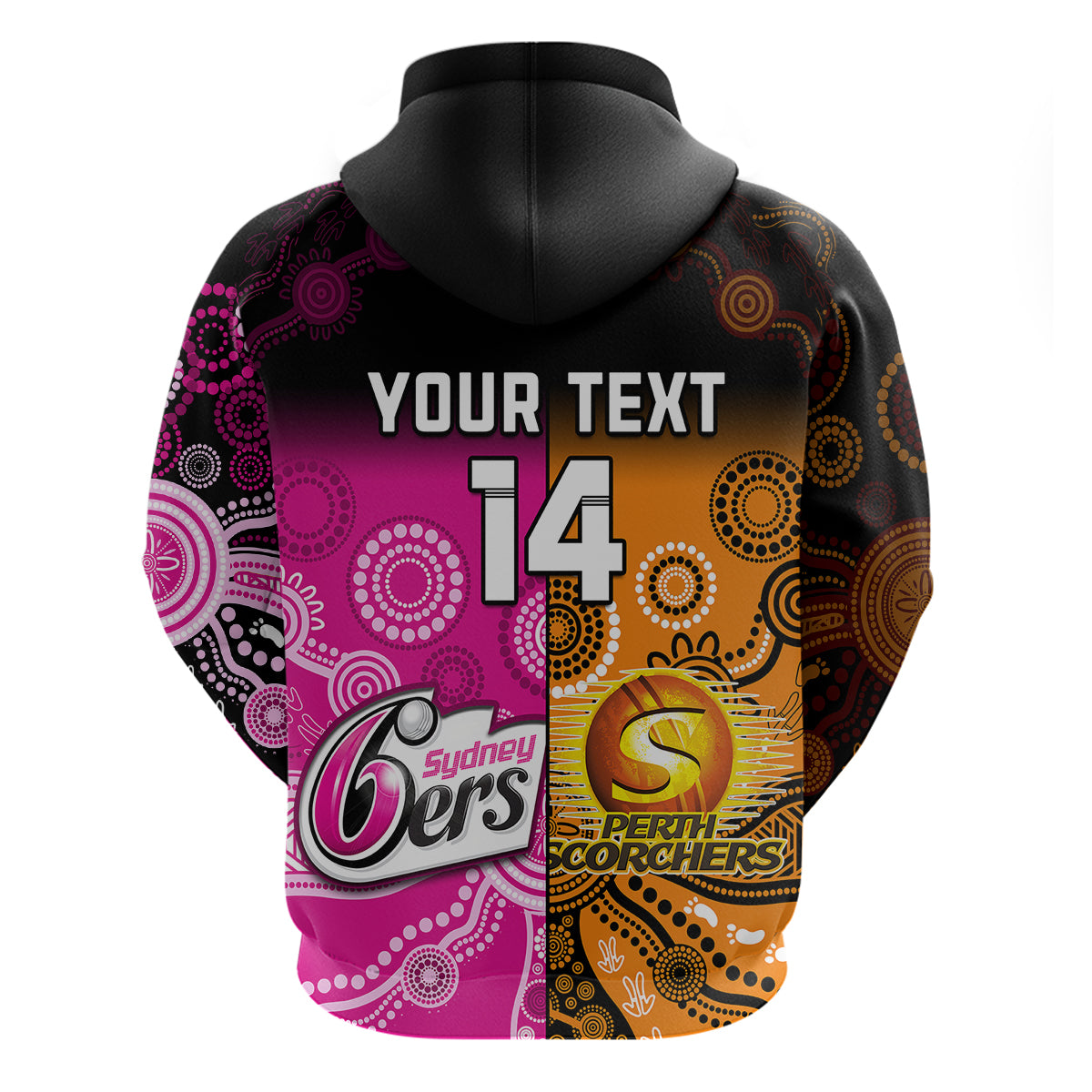 (Custom Text And Number) Perth Scorchers and Sydney Sixers Cricket Hoodie Aboriginal Art - Vibe Hoodie Shop