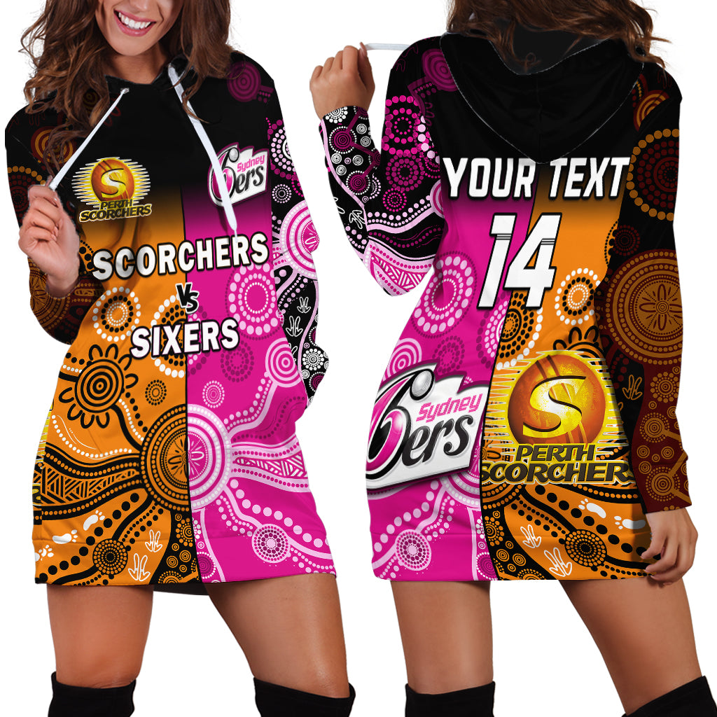 (Custom Text And Number) Perth Scorchers and Sydney Sixers Cricket Hoodie Dress Aboriginal Art - Vibe Hoodie Shop