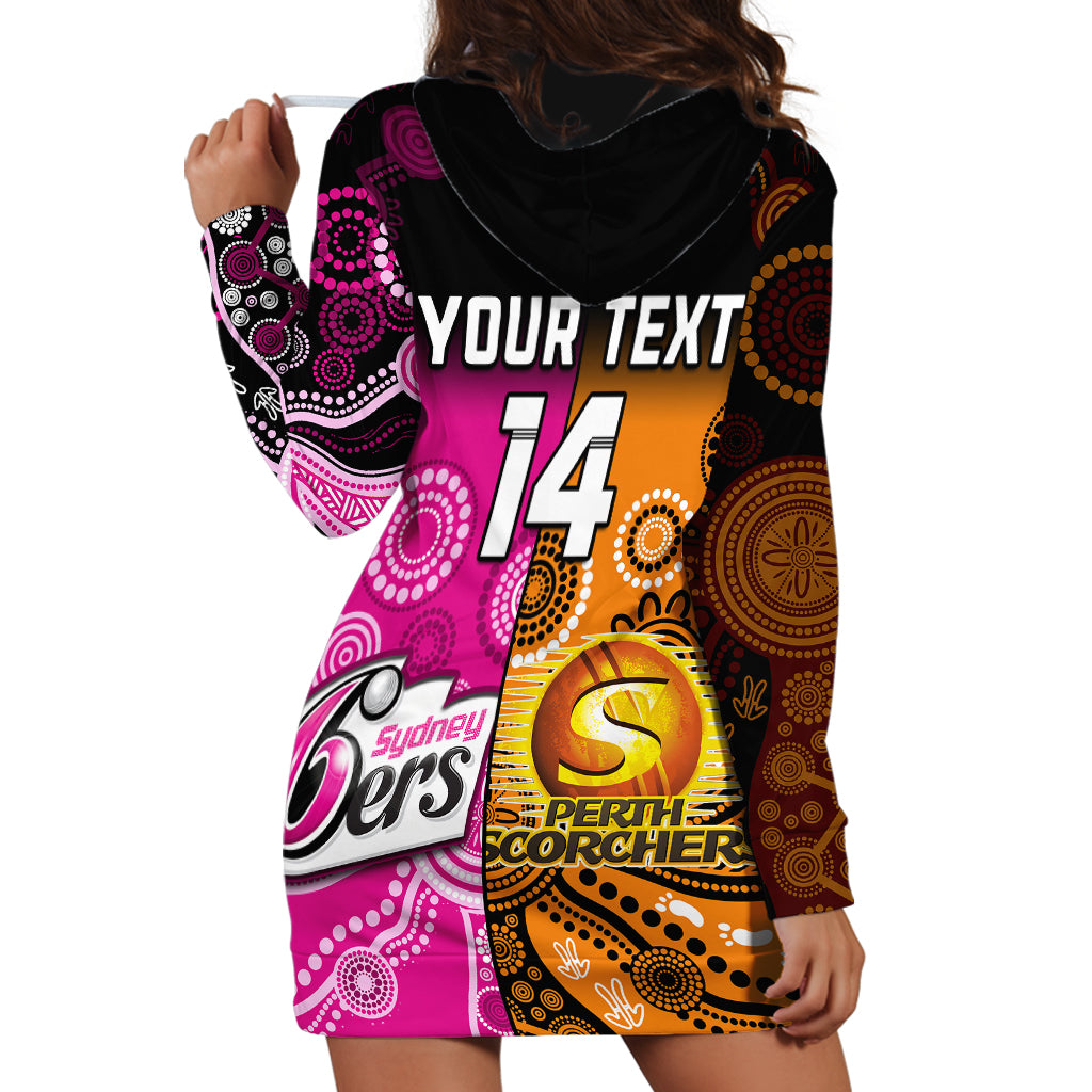 (Custom Text And Number) Perth Scorchers and Sydney Sixers Cricket Hoodie Dress Aboriginal Art - Vibe Hoodie Shop