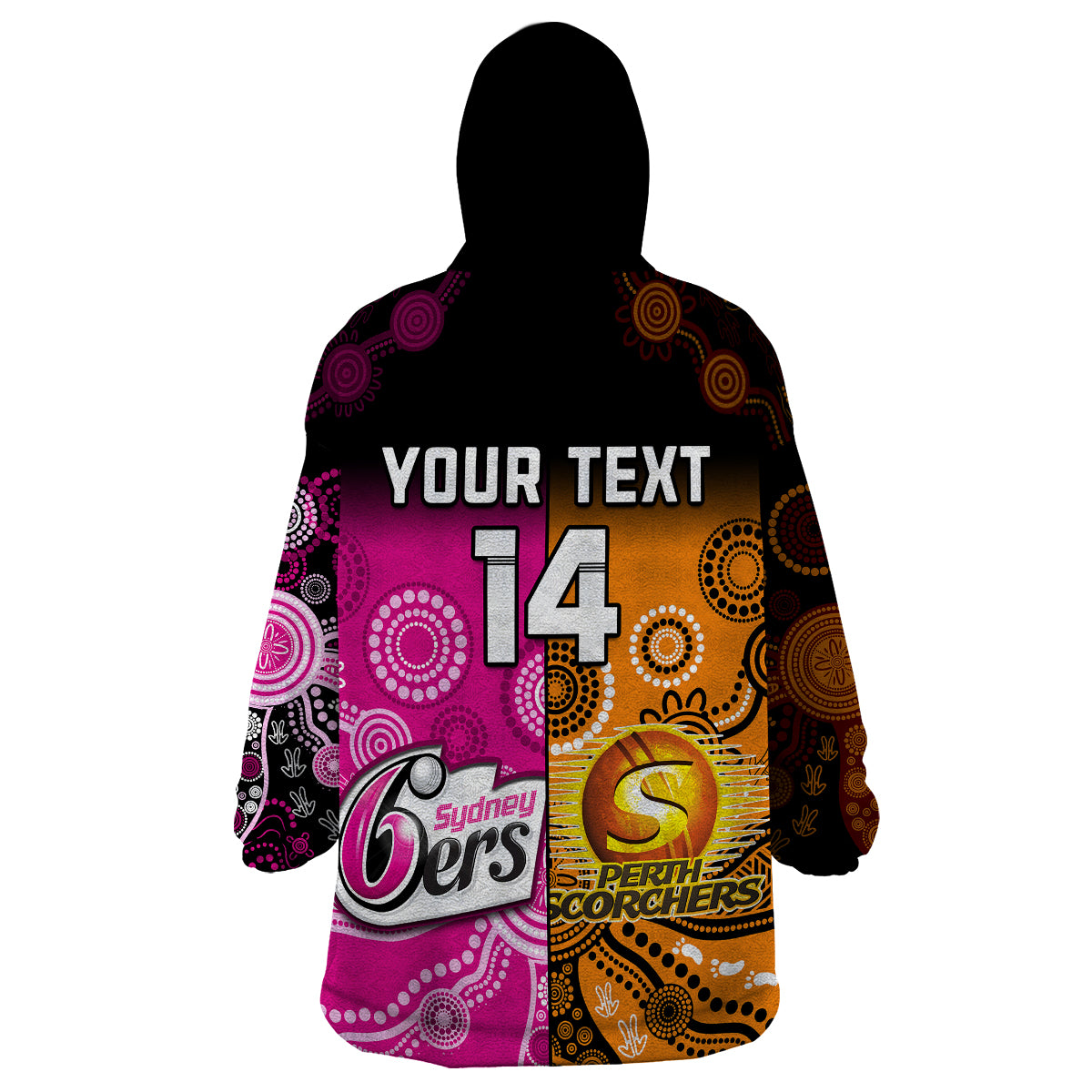 (Custom Text And Number) Perth Scorchers and Sydney Sixers Cricket Wearable Blanket Hoodie Aboriginal Art - Vibe Hoodie Shop