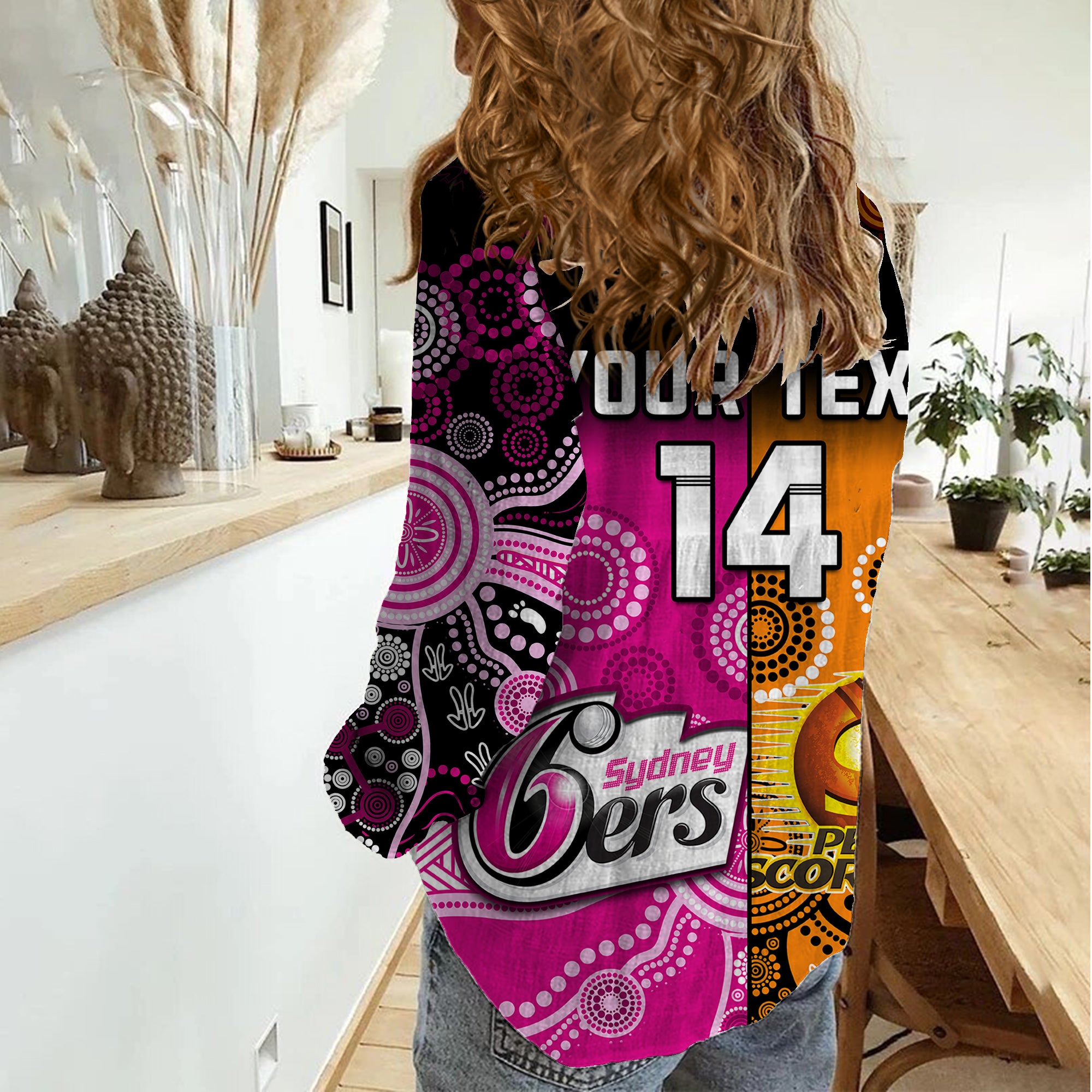 (Custom Text And Number) Perth Scorchers and Sydney Sixers Cricket Women Casual Shirt Aboriginal Art - Vibe Hoodie Shop