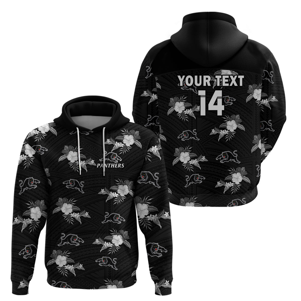 (Custom Text And Number) Panthers Rugby Hoodie Polynesian Tribal Mix Tropical Hawaiian Style - Vibe Hoodie Shop