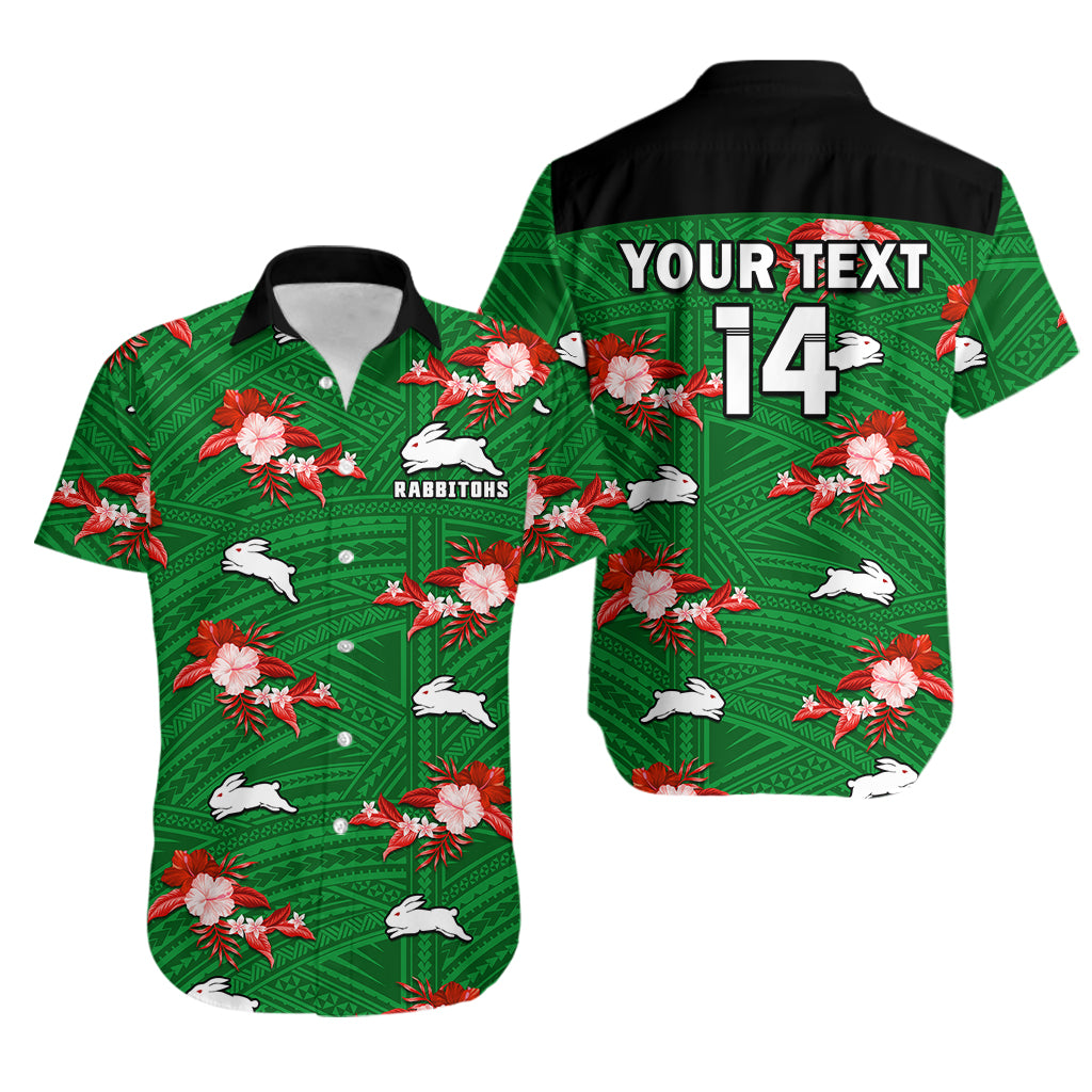 (Custom Text And Number) Rabbitohs Rugby Hawaiian Shirt Polynesian Tribal Mix Tropical Hawaiian Style - Vibe Hoodie Shop