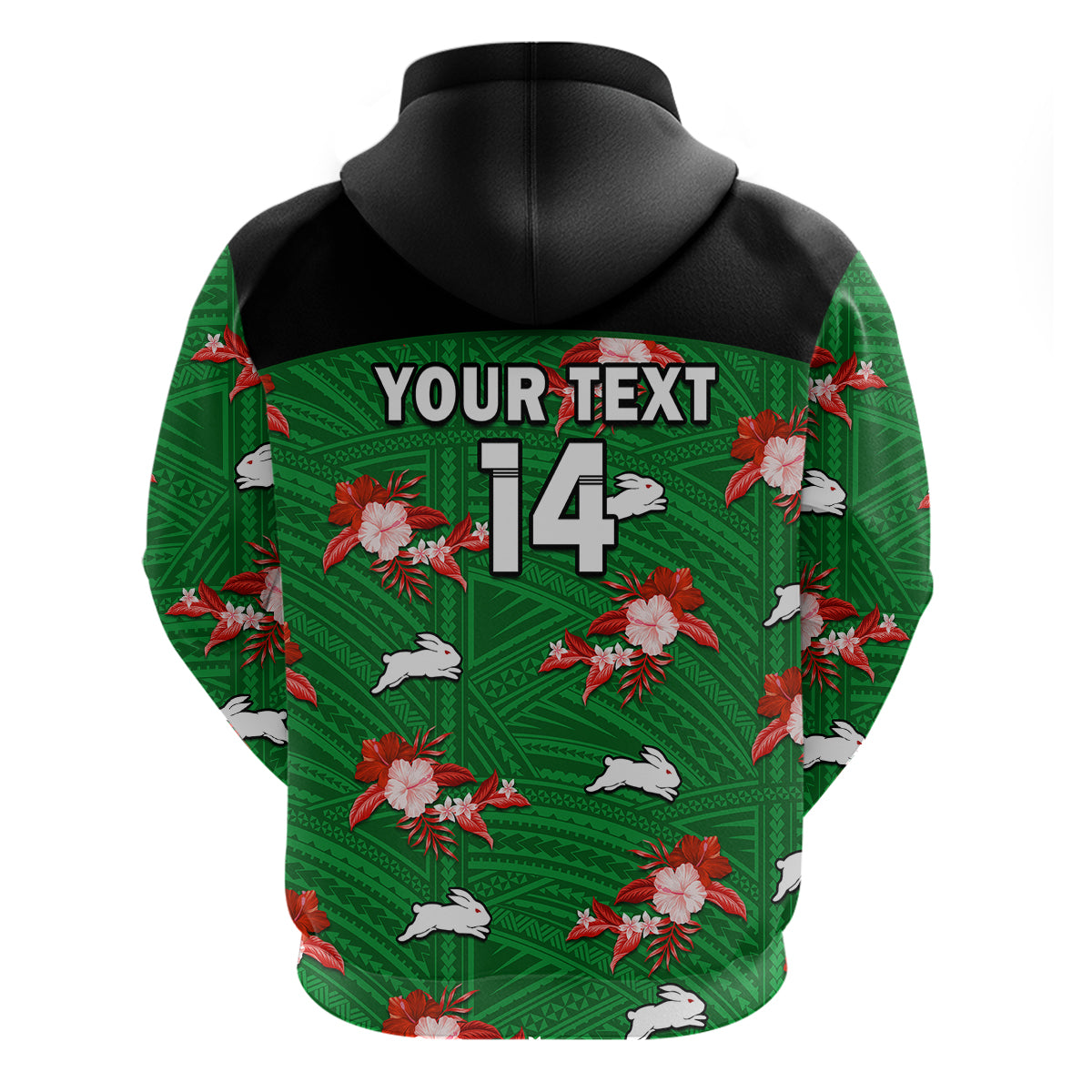 (Custom Text And Number) Rabbitohs Rugby Hoodie Polynesian Tribal Mix Tropical Hawaiian Style - Vibe Hoodie Shop