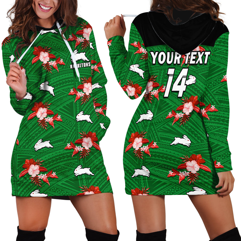 (Custom Text And Number) Rabbitohs Rugby Hoodie Dress Polynesian Tribal Mix Tropical Hawaiian Style - Vibe Hoodie Shop