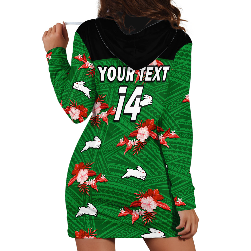 (Custom Text And Number) Rabbitohs Rugby Hoodie Dress Polynesian Tribal Mix Tropical Hawaiian Style - Vibe Hoodie Shop