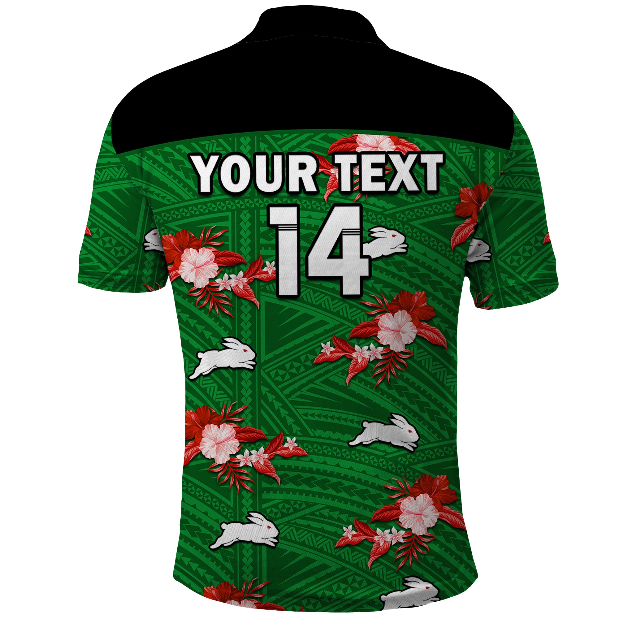 (Custom Text And Number) Rabbitohs Rugby Polo Shirt Polynesian Tribal Mix Tropical Hawaiian Style - Vibe Hoodie Shop