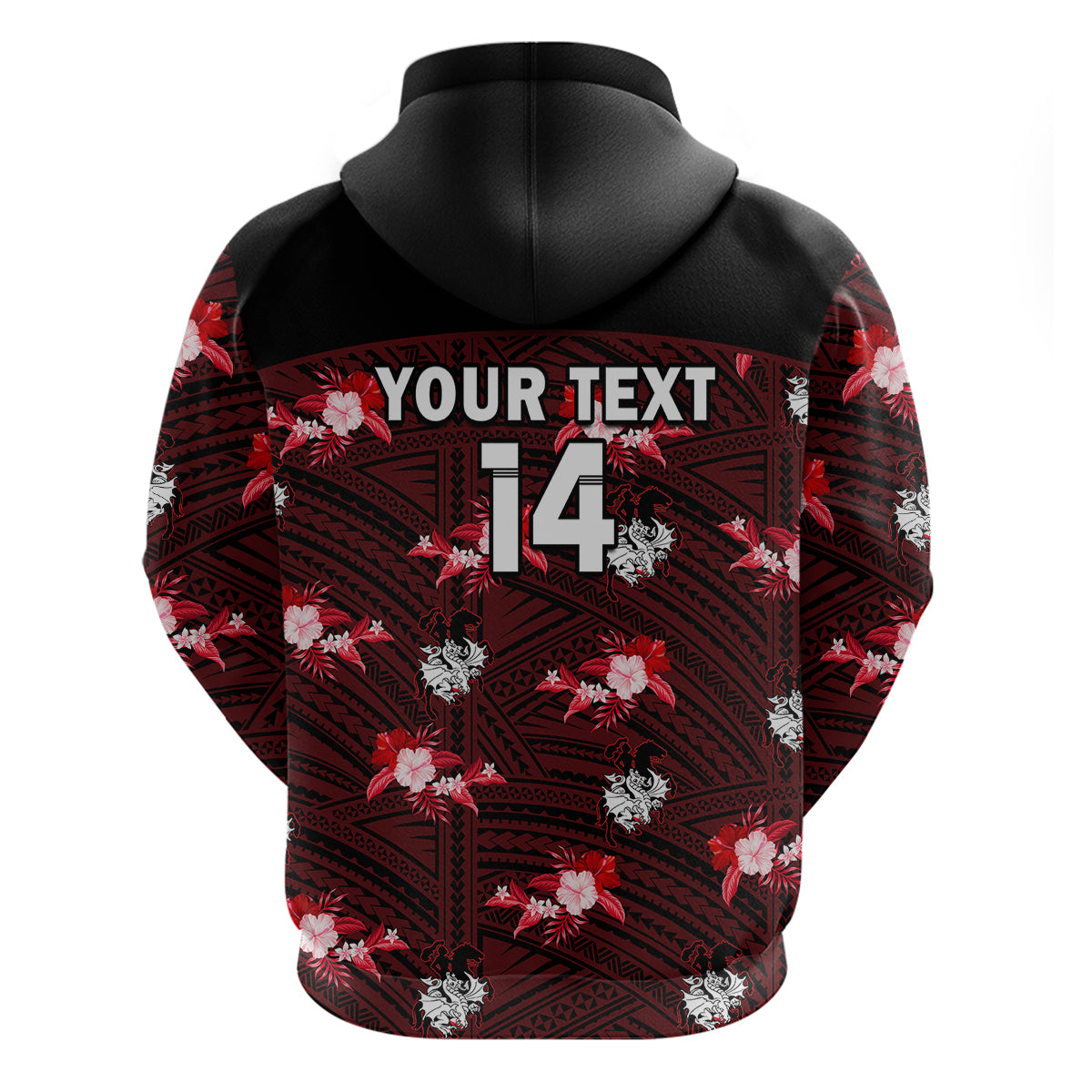 (Custom Text And Number) Dragons Rugby Hoodie Polynesian Tribal Mix Tropical Hawaiian Style - Vibe Hoodie Shop