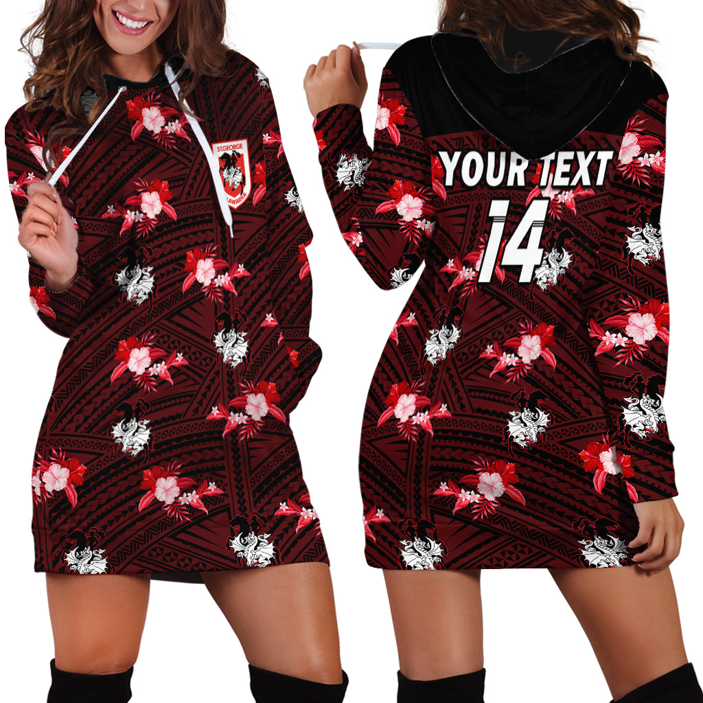 (Custom Text And Number) Dragons Rugby Hoodie Dress Polynesian Tribal Mix Tropical Hawaiian Style - Vibe Hoodie Shop