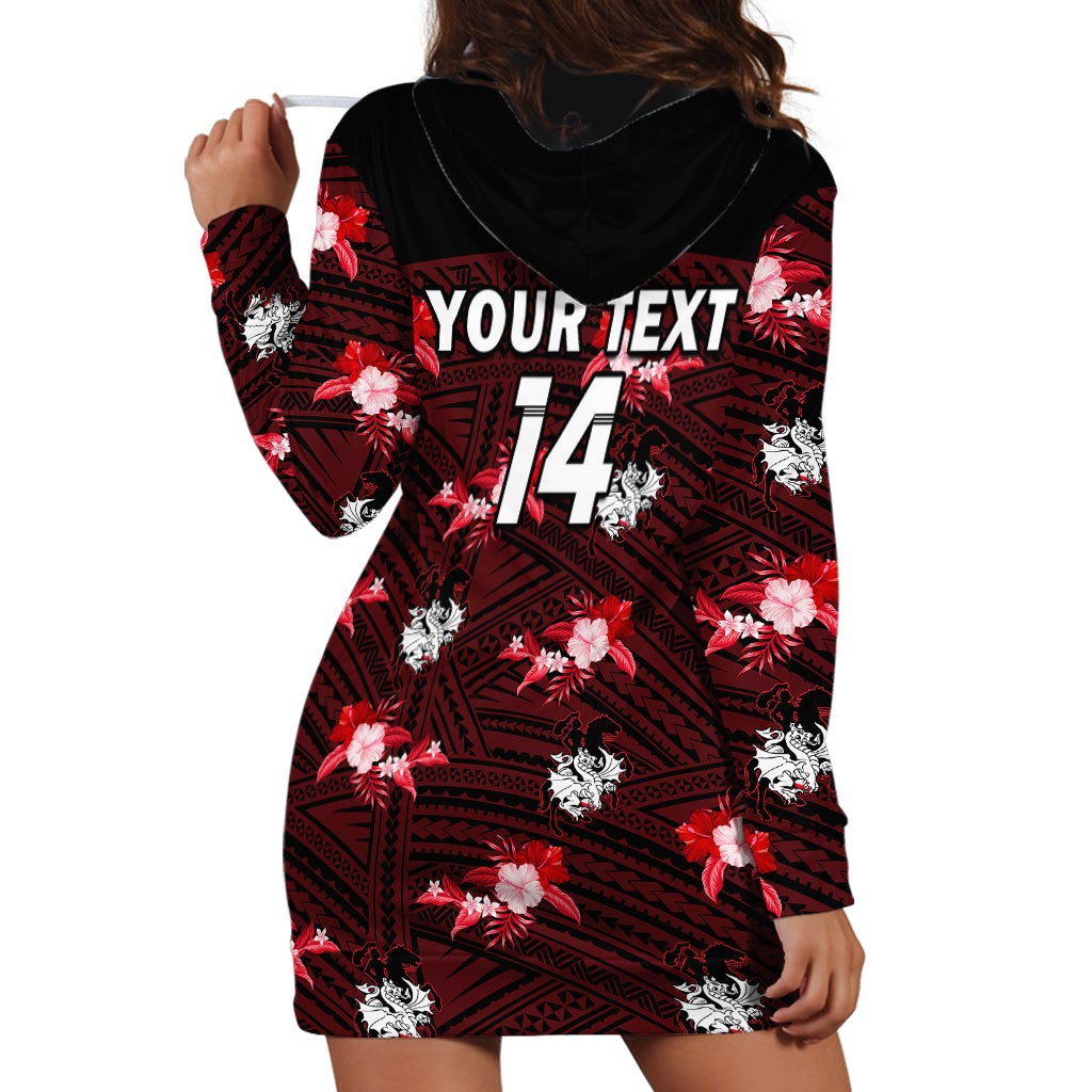 (Custom Text And Number) Dragons Rugby Hoodie Dress Polynesian Tribal Mix Tropical Hawaiian Style - Vibe Hoodie Shop