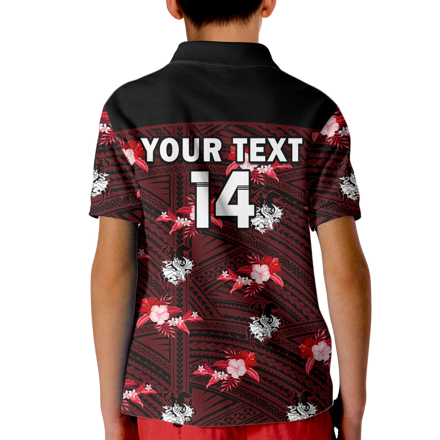 (Custom Text And Number) Dragons Rugby Kid Polo Shirt Polynesian Tribal Mix Tropical Hawaiian Style - Vibe Hoodie Shop