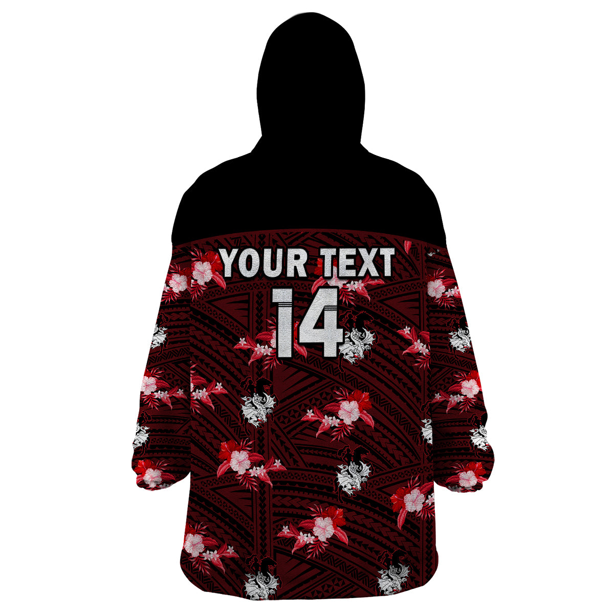 (Custom Text And Number) Dragons Rugby Wearable Blanket Hoodie Polynesian Tribal Mix Tropical Hawaiian Style - Vibe Hoodie Shop