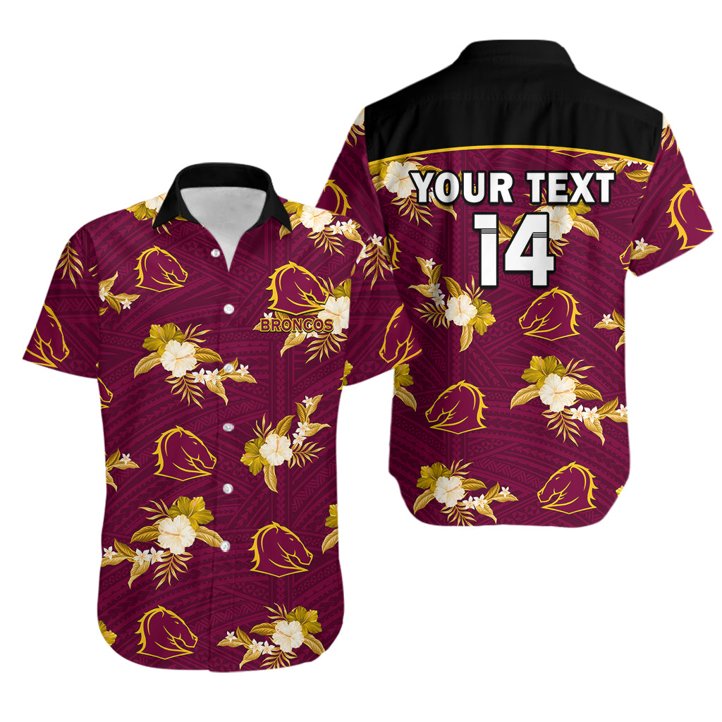 (Custom Text And Number) Broncos Rugby Hawaiian Shirt Polynesian Tribal Mix Tropical Hawaiian Style - Vibe Hoodie Shop