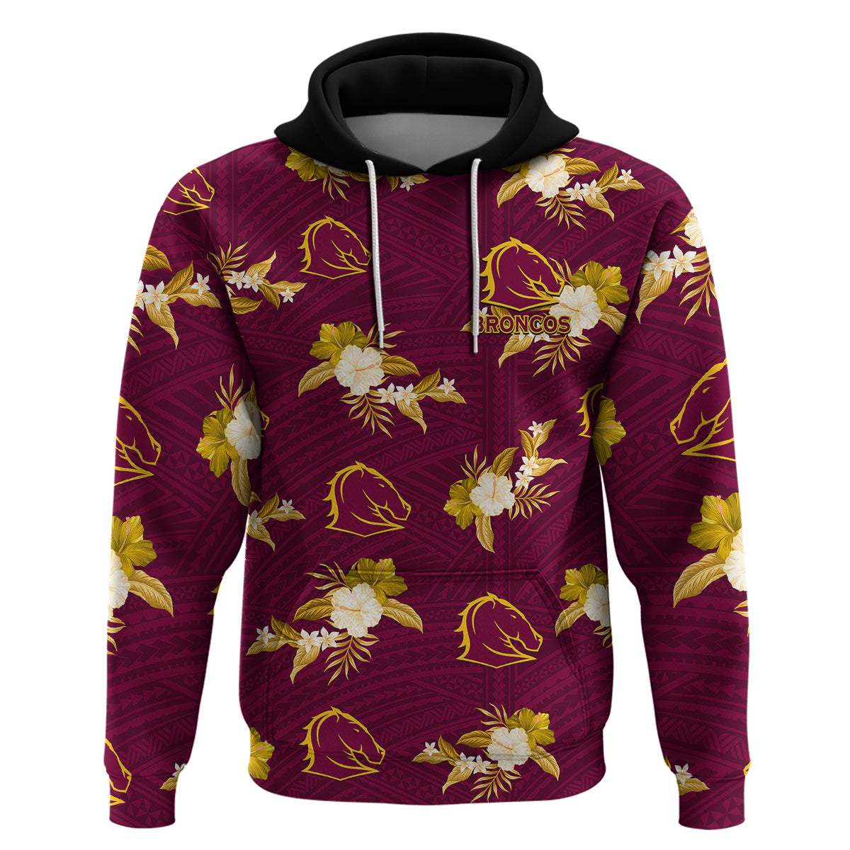 (Custom Text And Number) Broncos Rugby Hoodie Polynesian Tribal Mix Tropical Hawaiian Style - Vibe Hoodie Shop