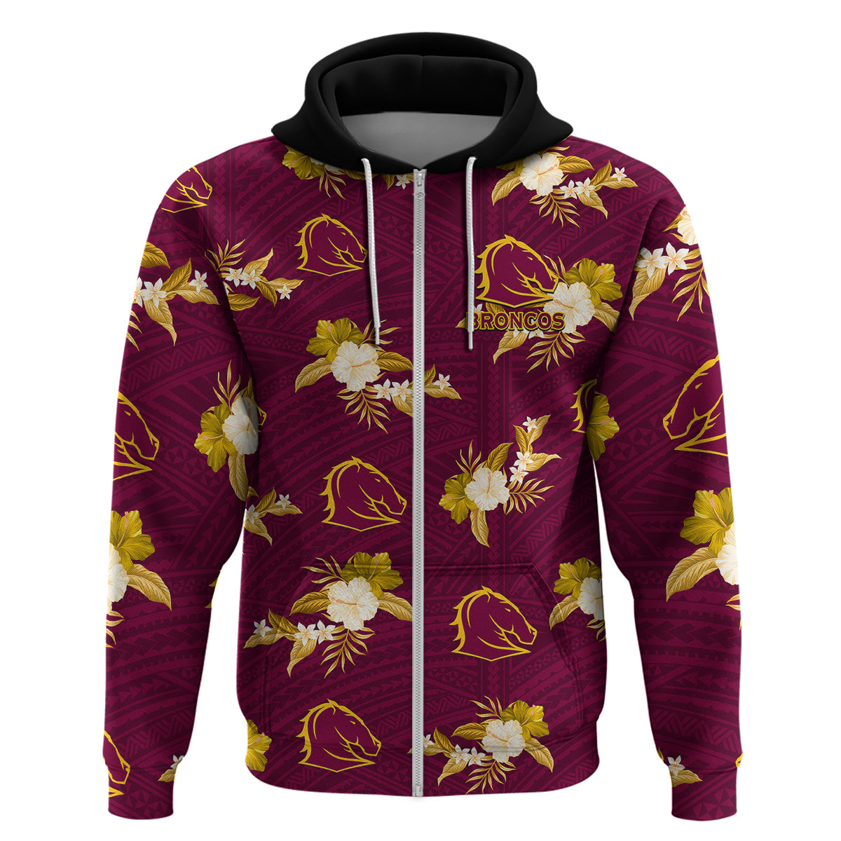 (Custom Text And Number) Broncos Rugby Hoodie Polynesian Tribal Mix Tropical Hawaiian Style - Vibe Hoodie Shop