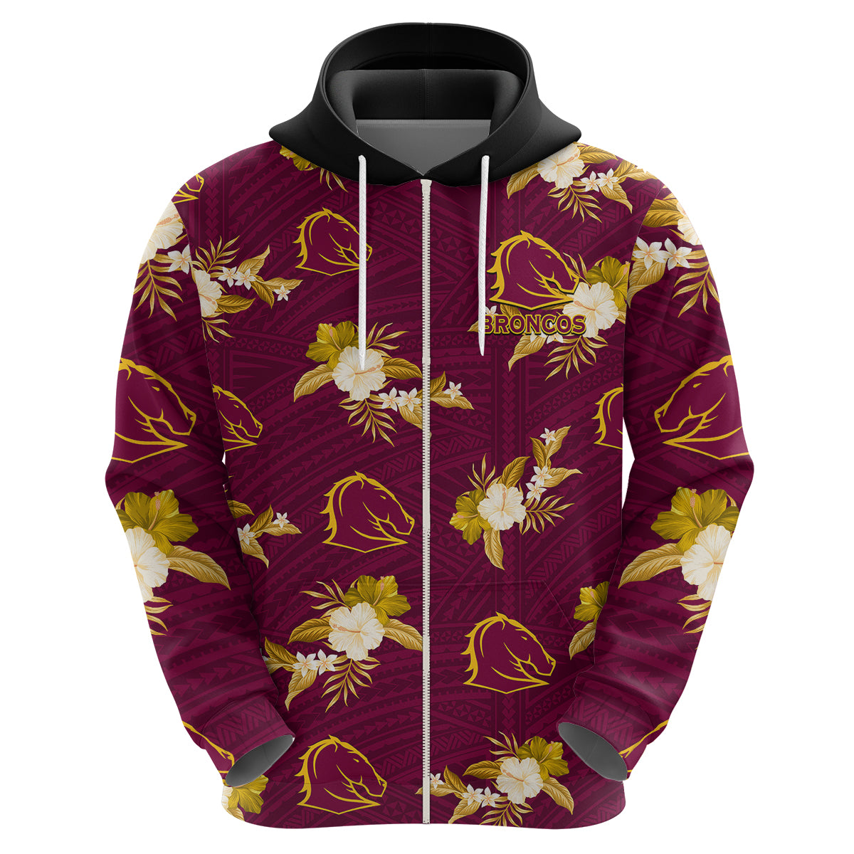 (Custom Text And Number) Broncos Rugby Hoodie Polynesian Tribal Mix Tropical Hawaiian Style - Vibe Hoodie Shop
