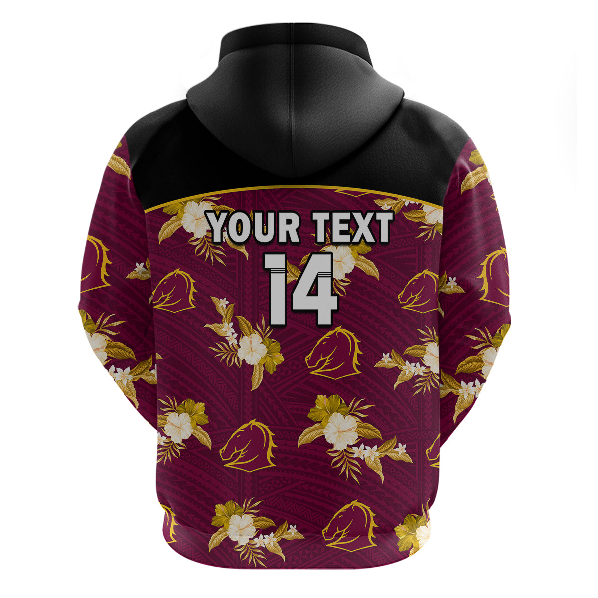 (Custom Text And Number) Broncos Rugby Hoodie Polynesian Tribal Mix Tropical Hawaiian Style - Vibe Hoodie Shop