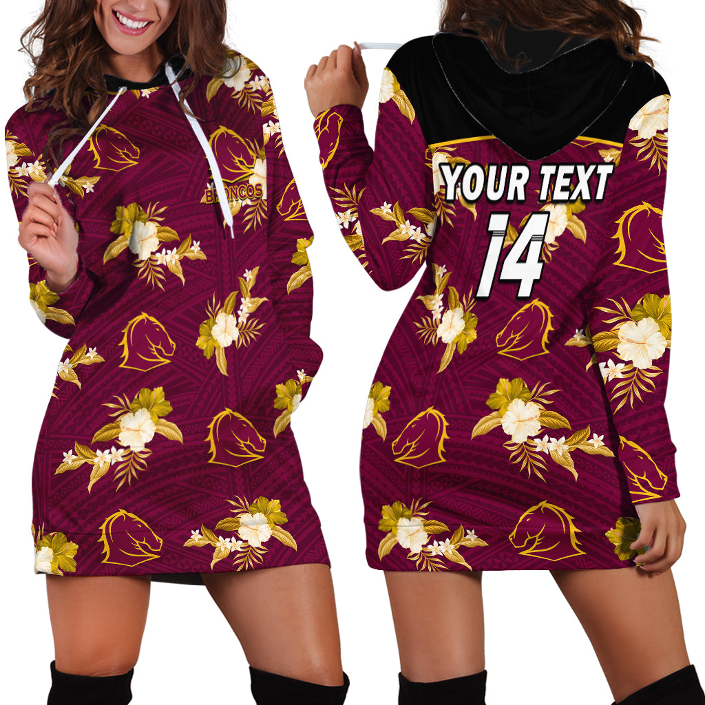 (Custom Text And Number) Broncos Rugby Hoodie Dress Polynesian Tribal Mix Tropical Hawaiian Style - Vibe Hoodie Shop