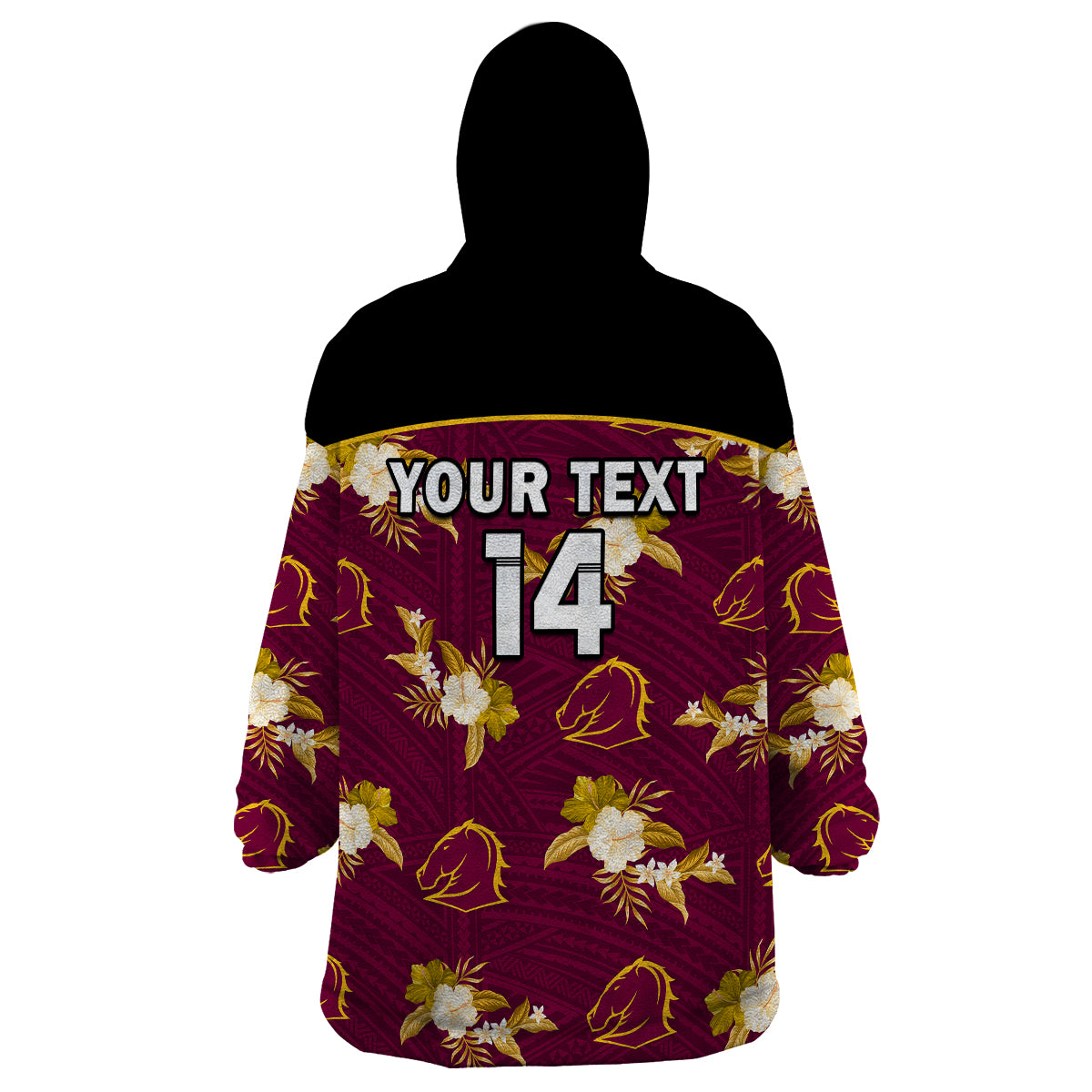 (Custom Text And Number) Broncos Rugby Wearable Blanket Hoodie Polynesian Tribal Mix Tropical Hawaiian Style - Vibe Hoodie Shop