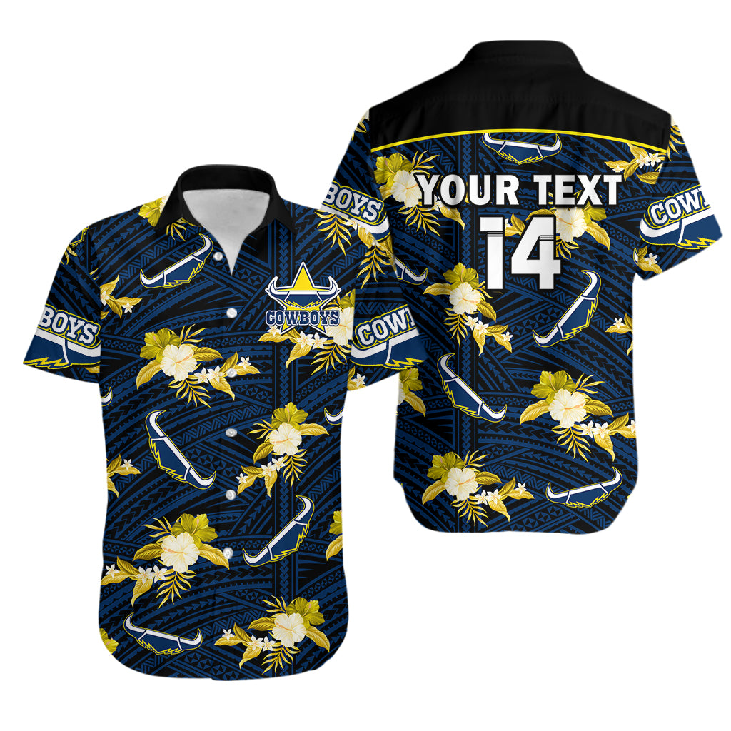 (Custom Text And Number) Cowboys Rugby Hawaiian Shirt Polynesian Tribal Mix Tropical Hawaiian Blue Style - Vibe Hoodie Shop