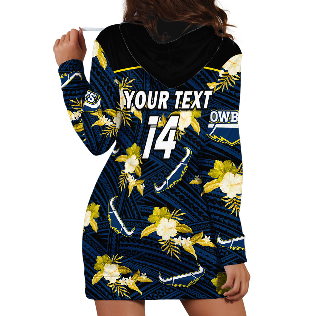 (Custom Text And Number) Cowboys Rugby Hoodie Dress Polynesian Tribal Mix Tropical Hawaiian Blue Style - Vibe Hoodie Shop