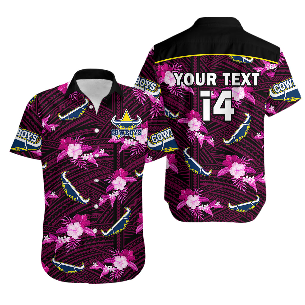 (Custom Text And Number) Cowboys Rugby Hawaiian Shirt Polynesian Tribal Mix Tropical Hawaiian Pink Style - Vibe Hoodie Shop