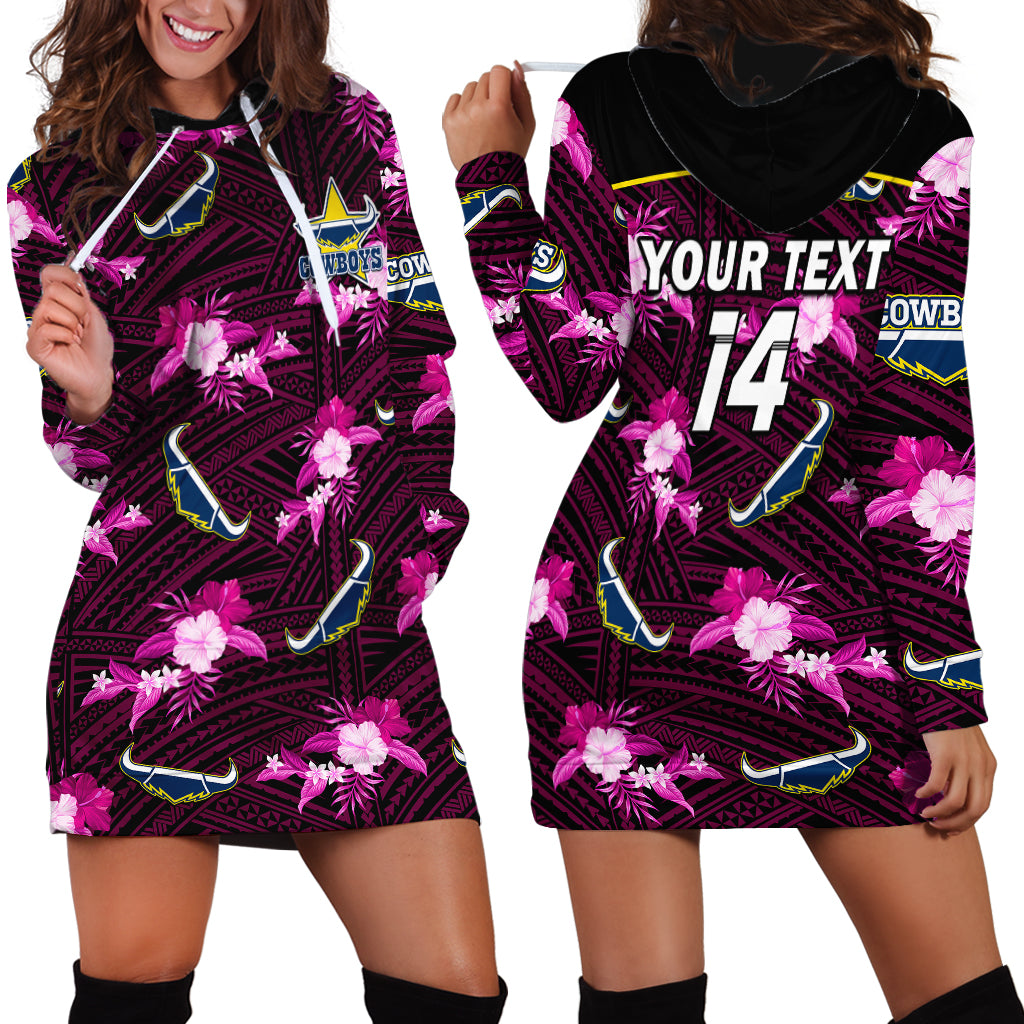 (Custom Text And Number) Cowboys Rugby Hoodie Dress Polynesian Tribal Mix Tropical Hawaiian Pink Style - Vibe Hoodie Shop