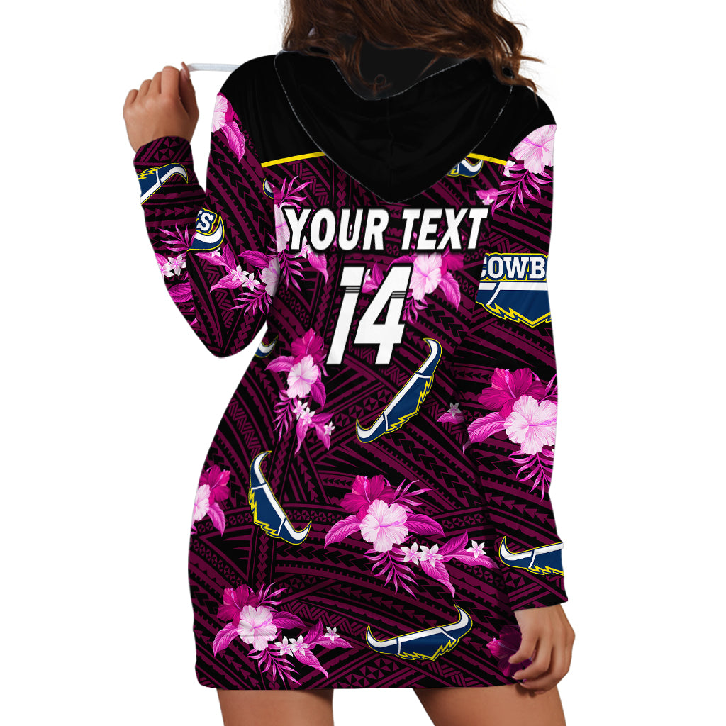 (Custom Text And Number) Cowboys Rugby Hoodie Dress Polynesian Tribal Mix Tropical Hawaiian Pink Style - Vibe Hoodie Shop