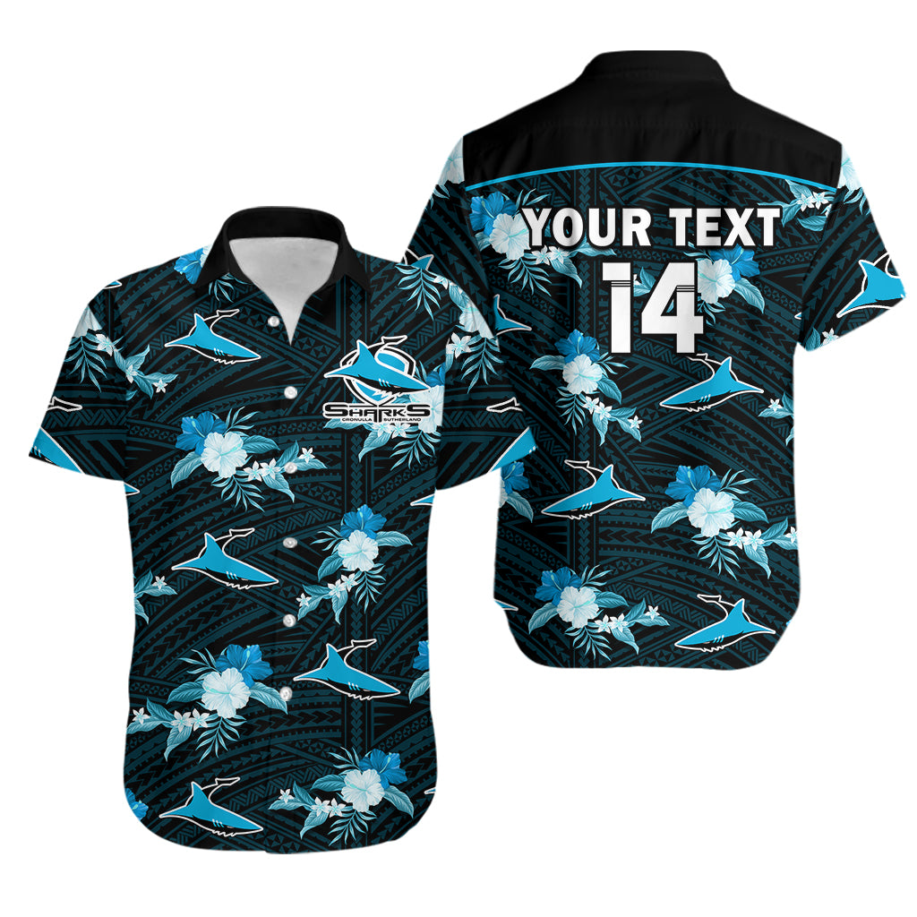 (Custom Text And Number) Sharks Rugby Hawaiian Shirt Polynesian Tribal Mix Tropical Hawaiian Style - Vibe Hoodie Shop