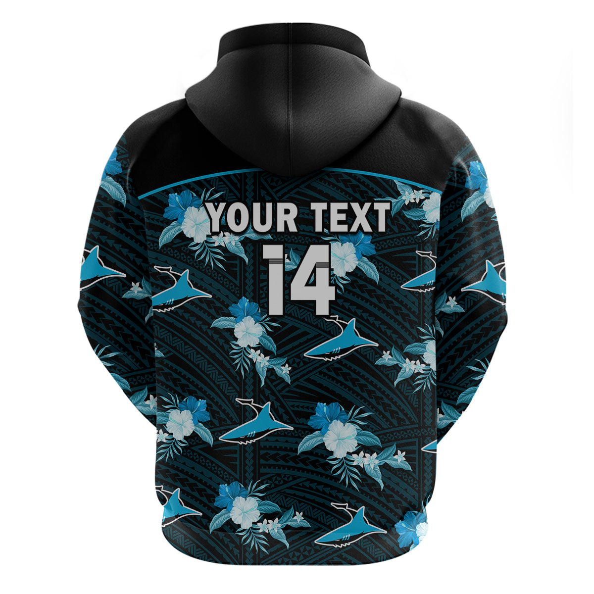 (Custom Text And Number) Sharks Rugby Hoodie Polynesian Tribal Mix Tropical Hawaiian Style - Vibe Hoodie Shop